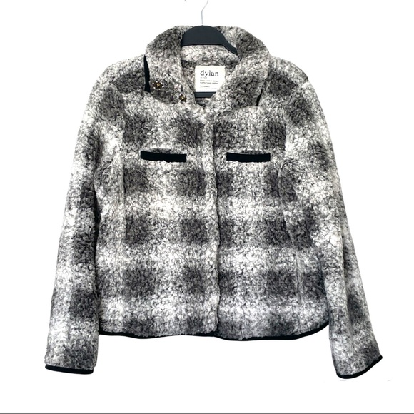 Dylan Cozy Plaid Sherpa Button Up Jacket Black/White Sold on Evereve Size XS - Picture 2 of 13